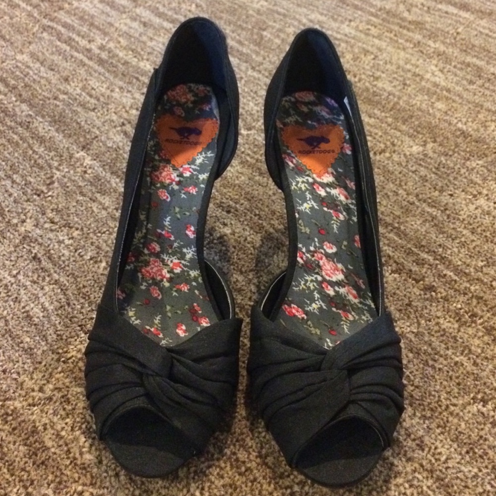 Black 3" Open Toe Heels Size 10
