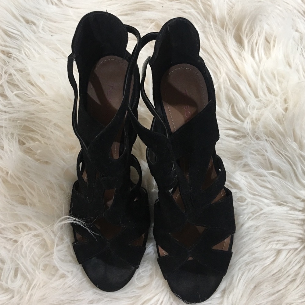 Black caged heels