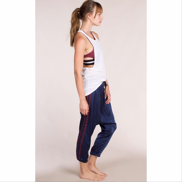 Olympia Activewear 100% silk Alix pant Navy/Ruby - Picture 3 of 8