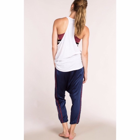 Olympia Activewear 100% silk Alix pant Navy/Ruby - Picture 4 of 8