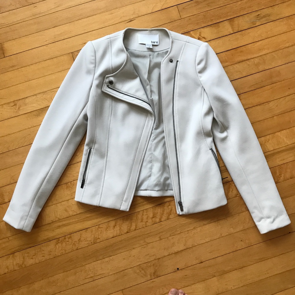 Bar III pale gray/blue zip Moto jacket blazer