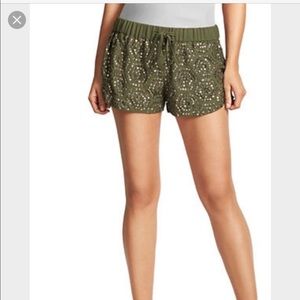 Olive sequin drawstring Guess shorts
