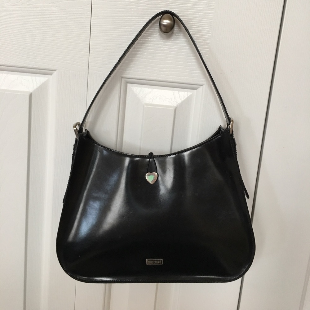 MOSCHINO Black Smooth Leather Handbag Authentic
