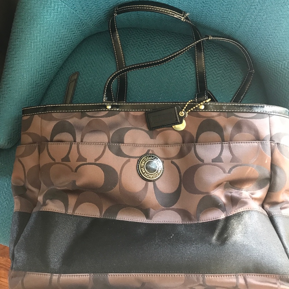 Coach brown logo diaper bag