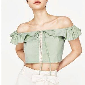 Zara Green Off Shoulder Crop