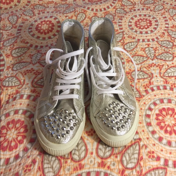 Superga Shoes - Silver studded Superga high tops.