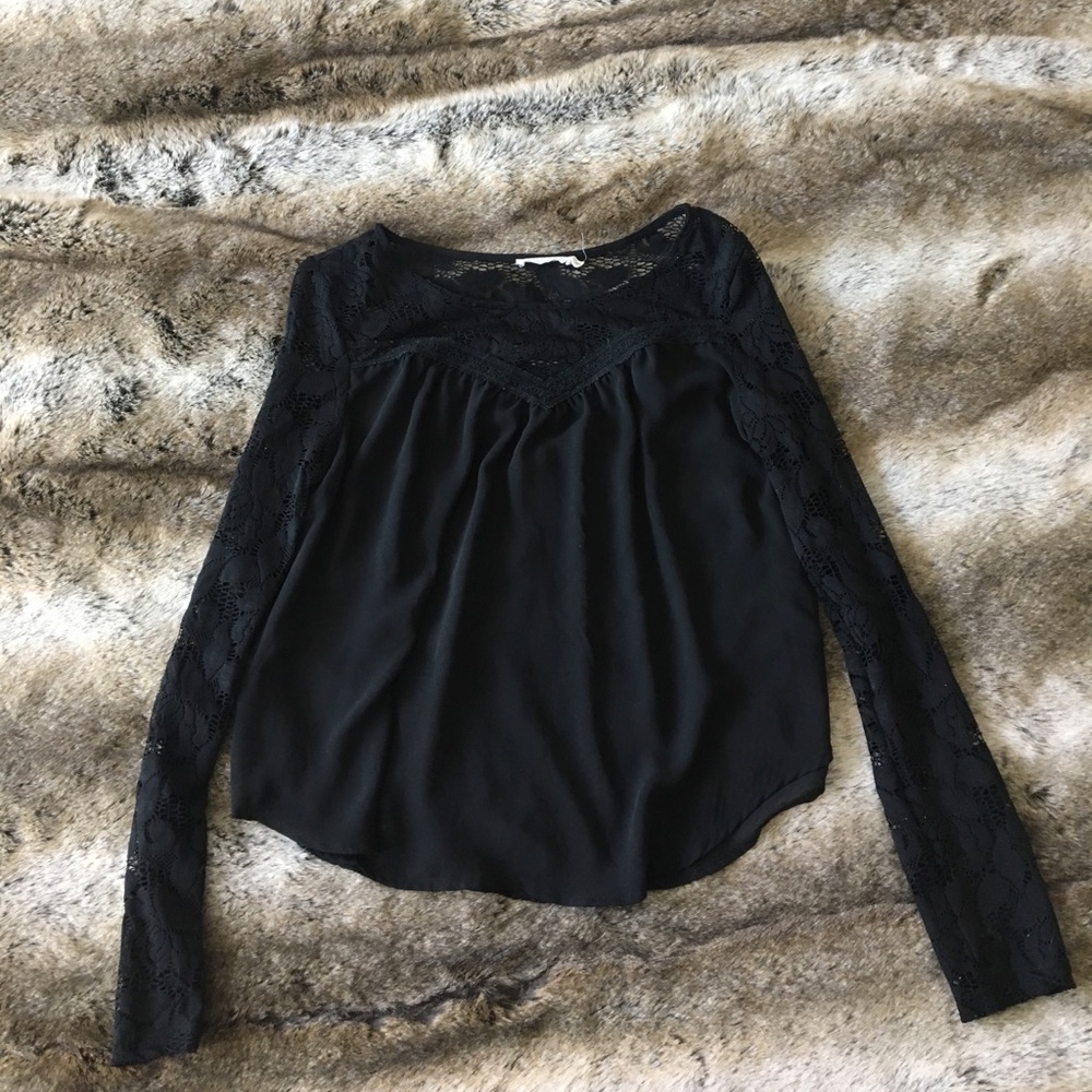 Lush Black Lace Long Sleeve Blouse