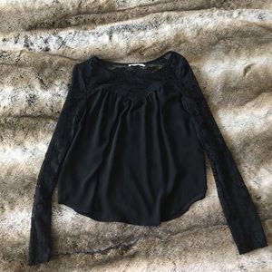 Lush Black Lace Long Sleeve Blouse