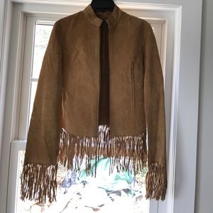 Lili &a Rose collection suede jacket with fringe.