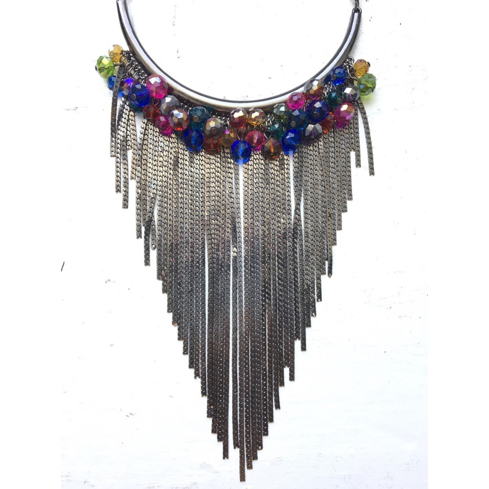 Bejeweled Metal Dangle Necklace