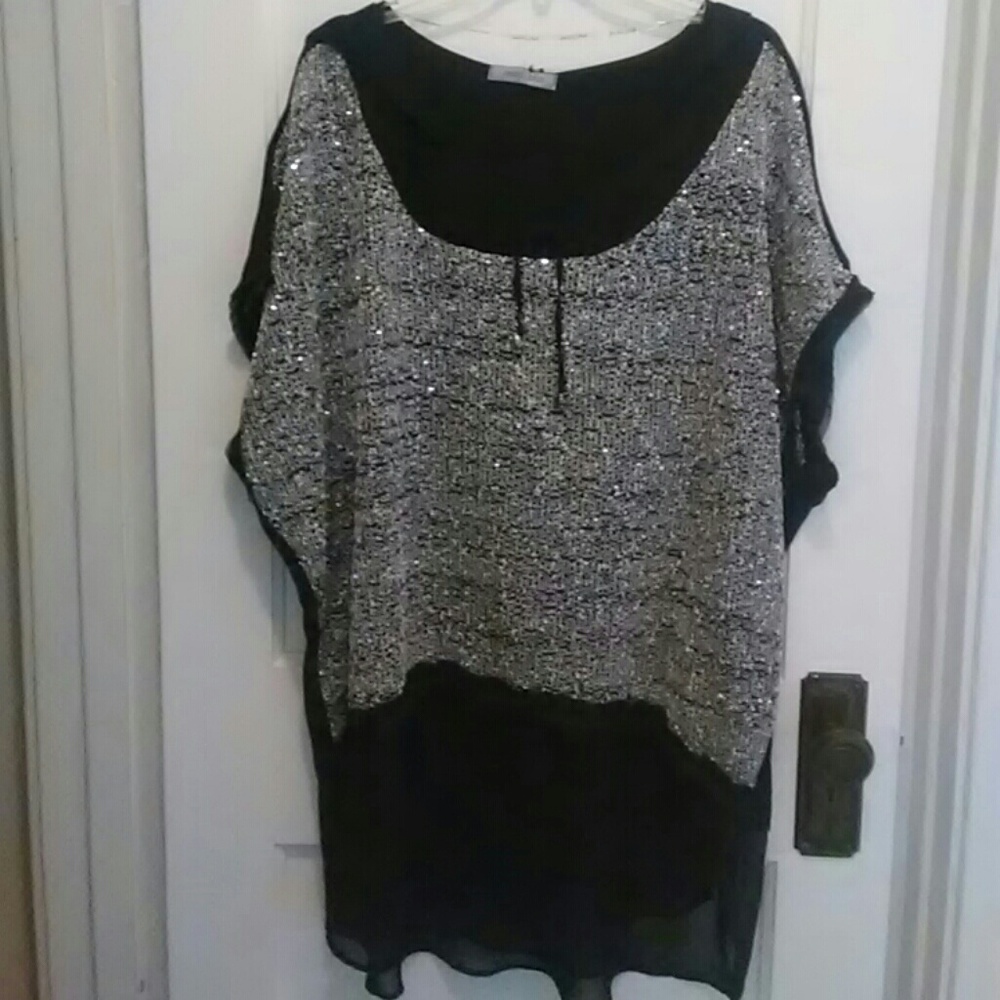 Black and Silver sequin top with a hood.