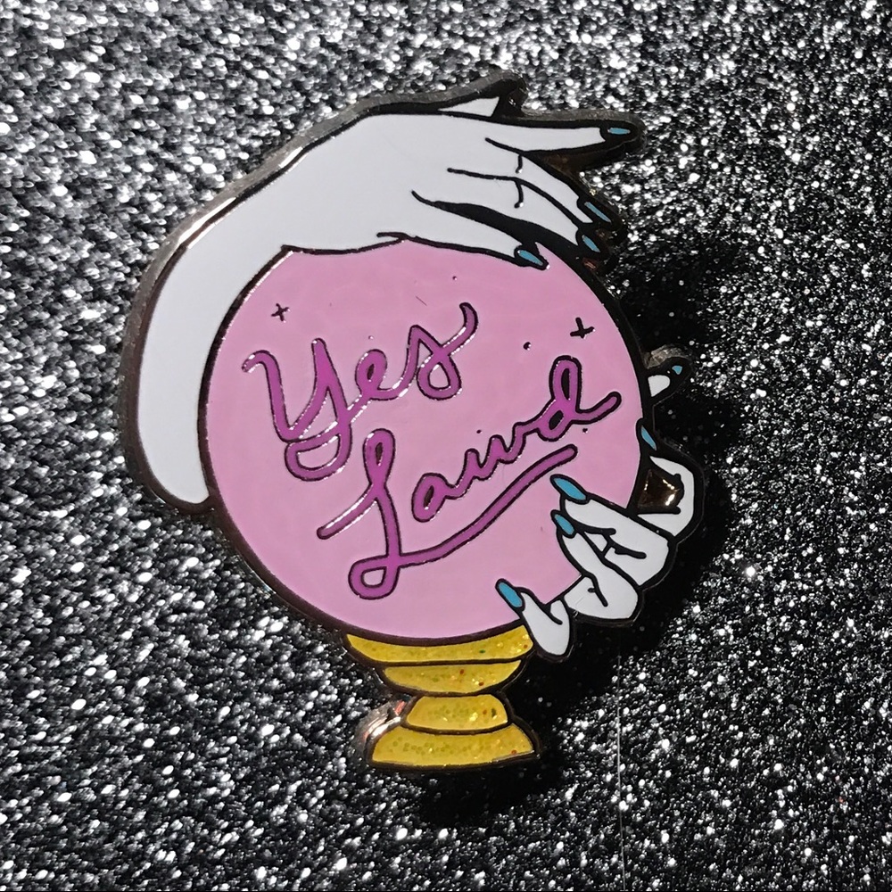 YES LAWD crystal ball enamel pin