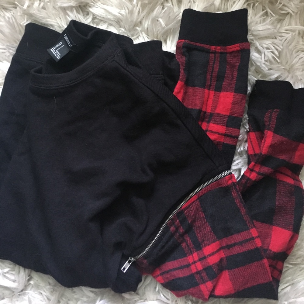 Plaid Zipper Sleeve Punk Sweater