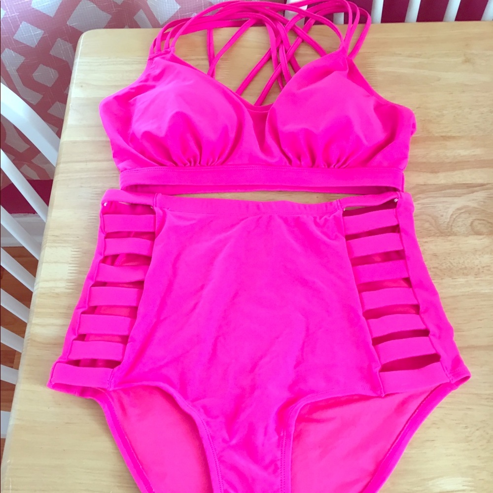 Hot pink plus size bikini