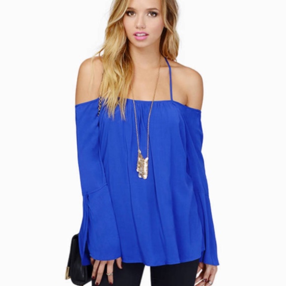 Tobi Crossing X's Cobalt Blouse Off the Shoulder