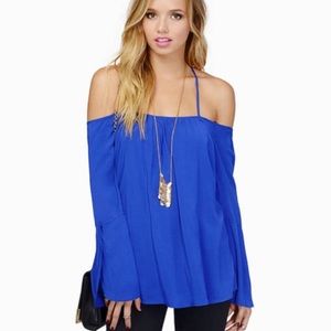 Tobi Crossing X's Cobalt Blouse Off the Shoulder