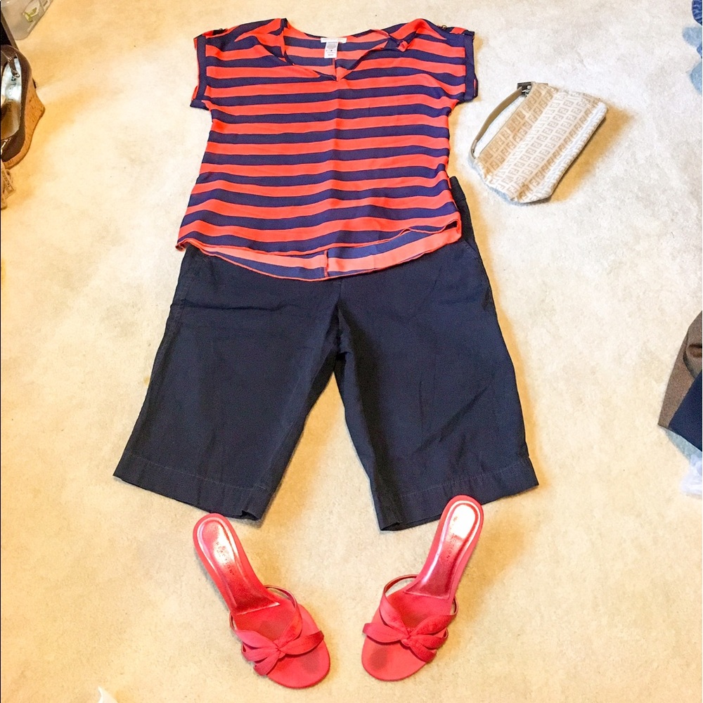 NWOT A'Gaci orange blue striped blouse size medium