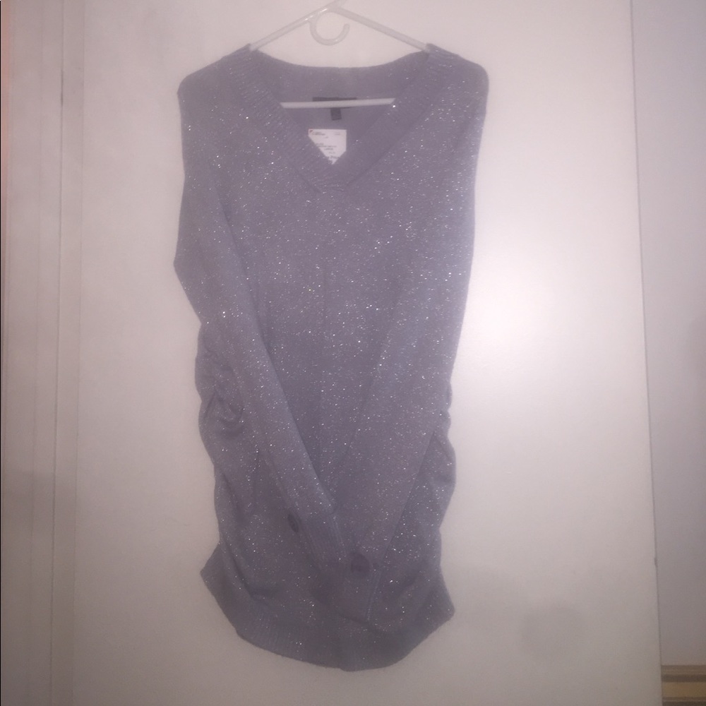 Silver V Neck Maternity Sweater