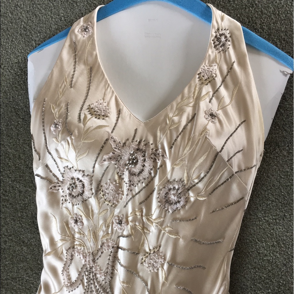 Cream Silk gown with glass bead embroidery
