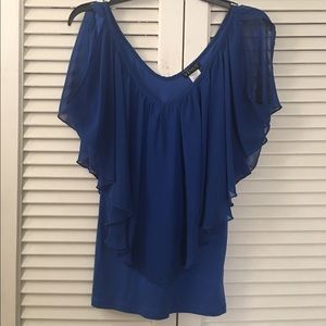 Blue cold-shoulder tank blouse
