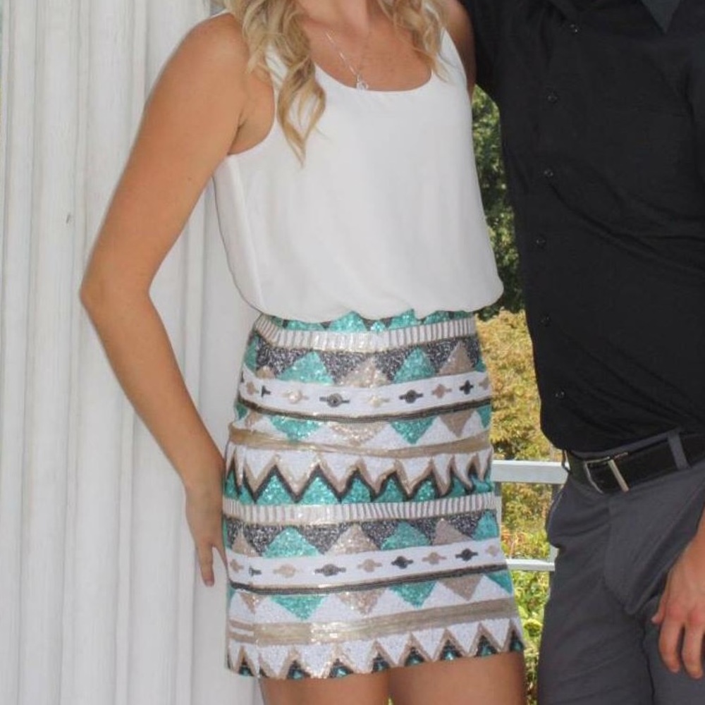 Aztec pattern sequin festival dress Size S