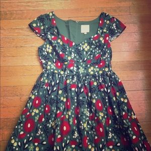 1950s style green spring printed dress