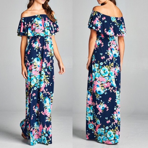 off the shoulder ruffle maxi dress