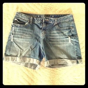 Distressed denim shorts