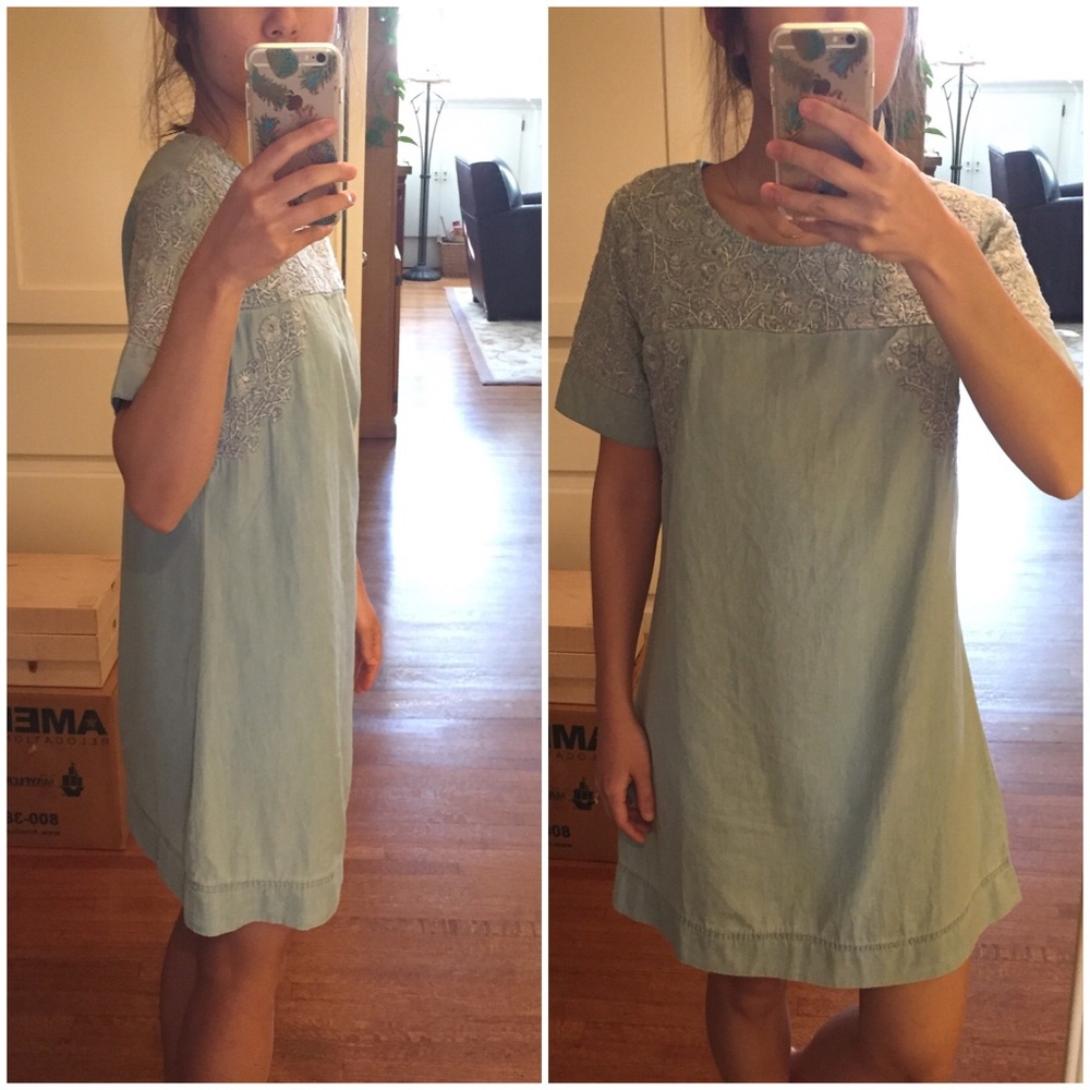 Embroidered Chambray Shift Dress - Picture 4 of 4
