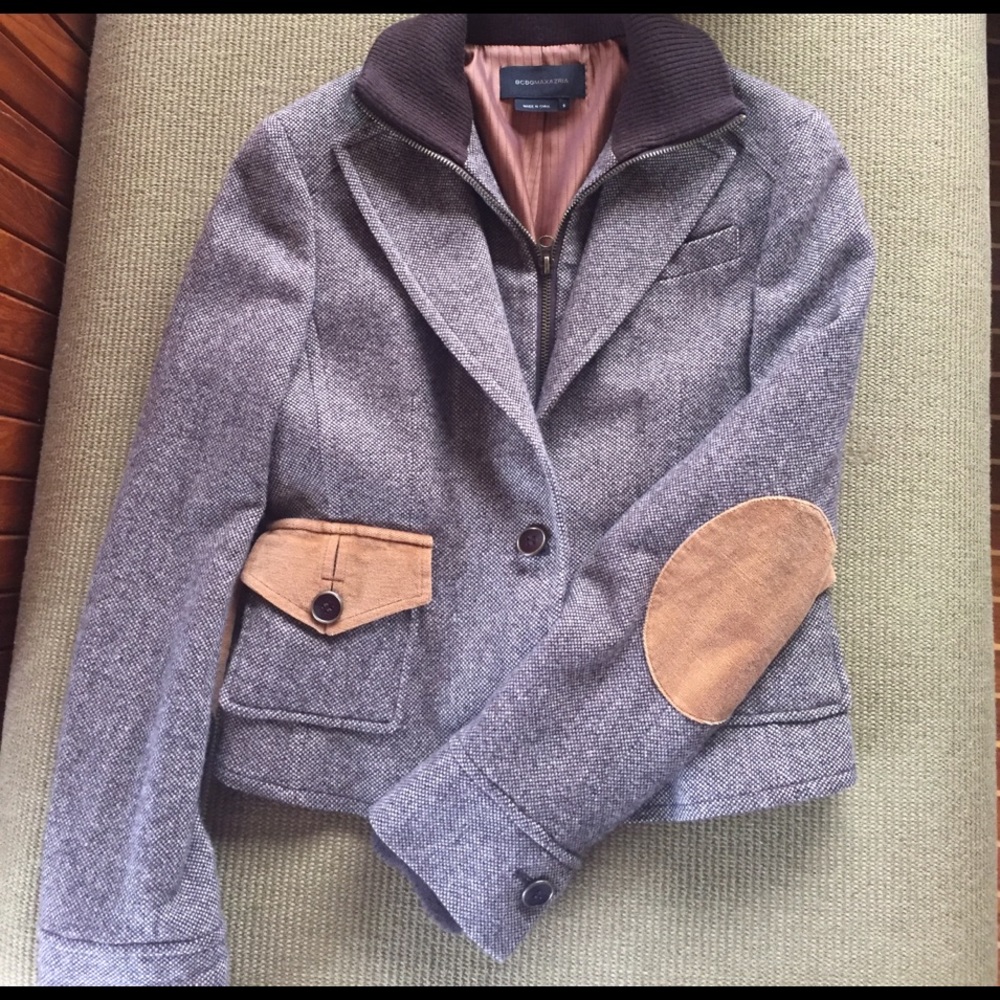 BCBG MAXAZRIA tweed zipper/ button jacket