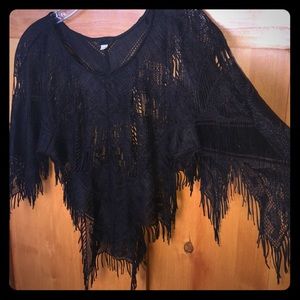 Vintage Anna Sui boho silk fringe festival top
