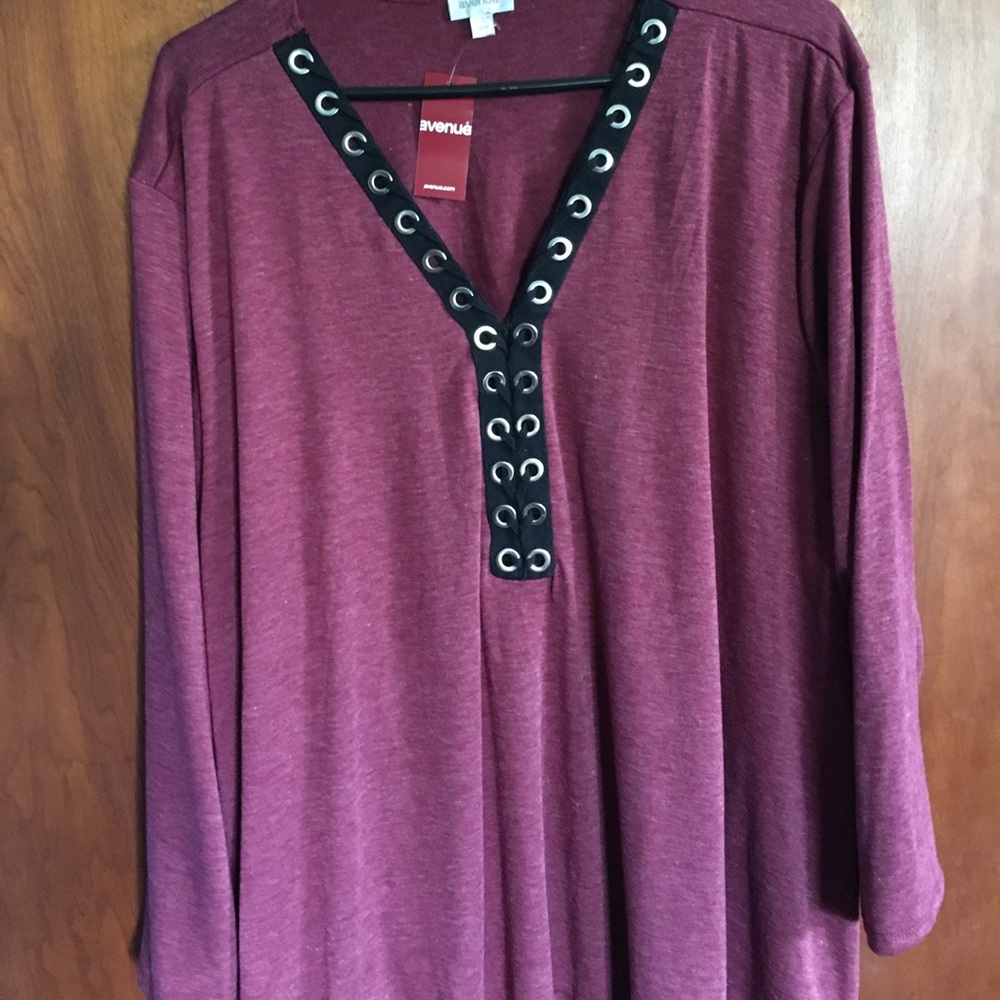 Burgundy Grommet Lace Up Asymmetrical shirt