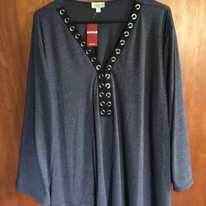 Blue Grommet Lace Up Asymmetrical shirt