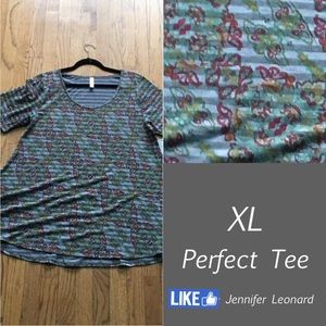 NEW PRICE FIRM Grey stripe w floral Perfect Tee.