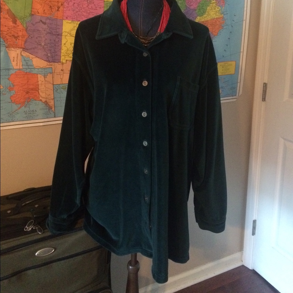 Hunter green luxe velour button up