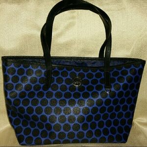 Black and blue polkadotted Michael Khors purse