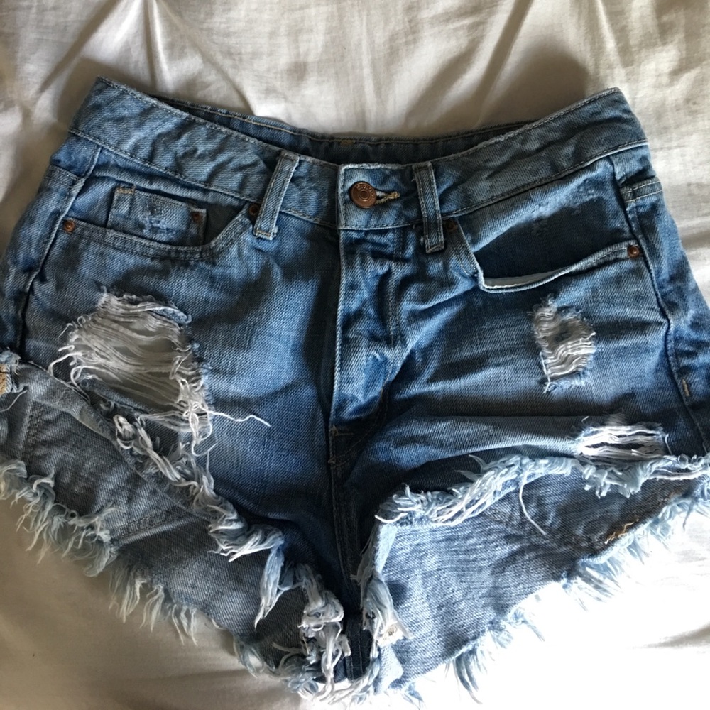 distressed jean shorts