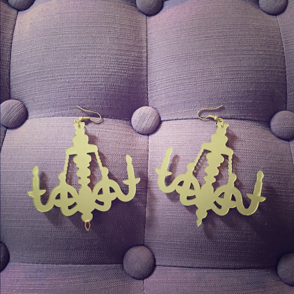 Gold mirror chandelier earrings