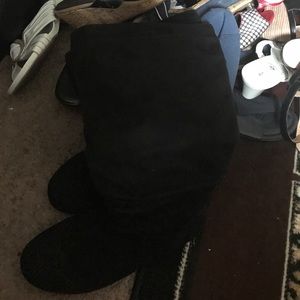 Suede Flat Boots W/ Wide Calves.