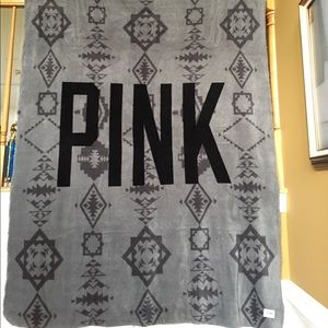 PINK Victoria's Secret Gray Plush Throw Blanket