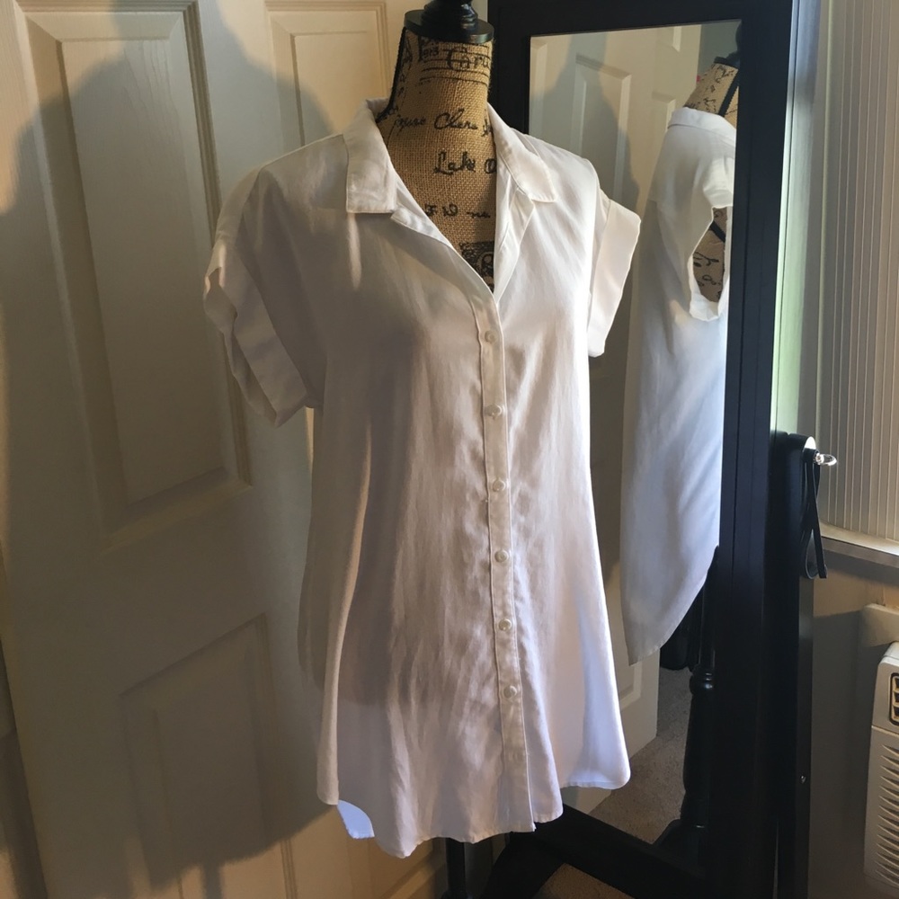 Anthropology tunic-like white long blouse