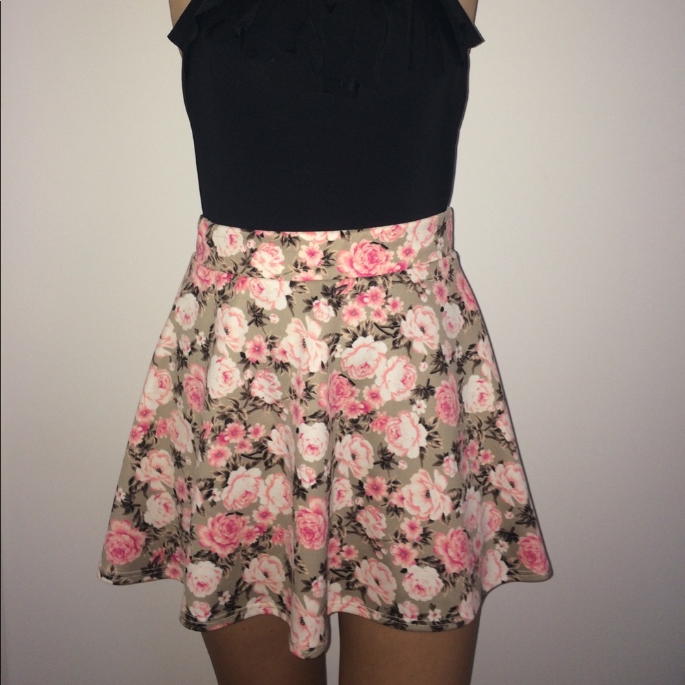 pink floral skater skirt