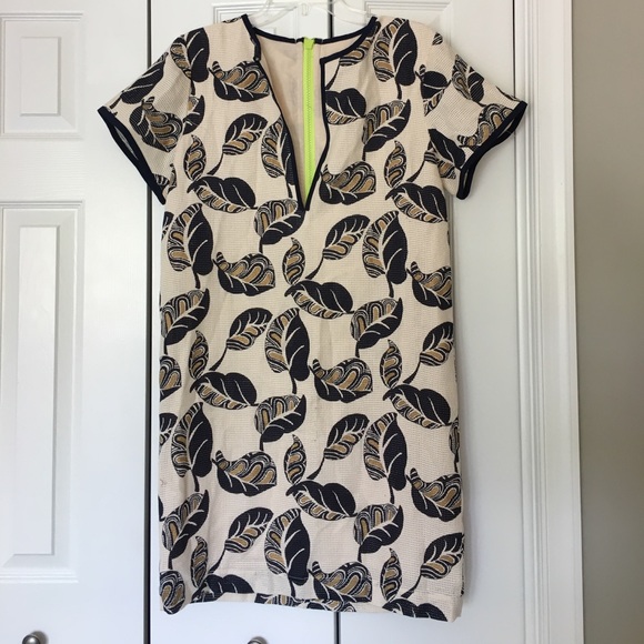 J. Crew Dresses & Skirts - J.Crew navy leaf dress with neon zipper detail