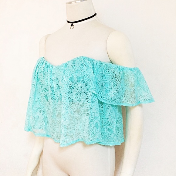 Lace off shoulder boho hippie festival gypsy top - Picture 2 of 5