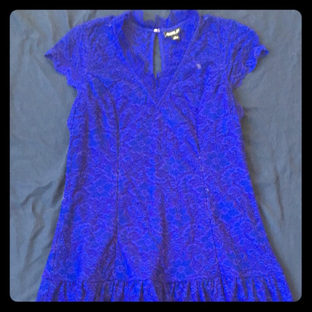 Cobalt Blue Lace Drop Waist Mini Dress
