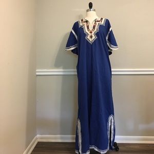 Boho Vintage Maxi Tunic Blue 70s Hippie