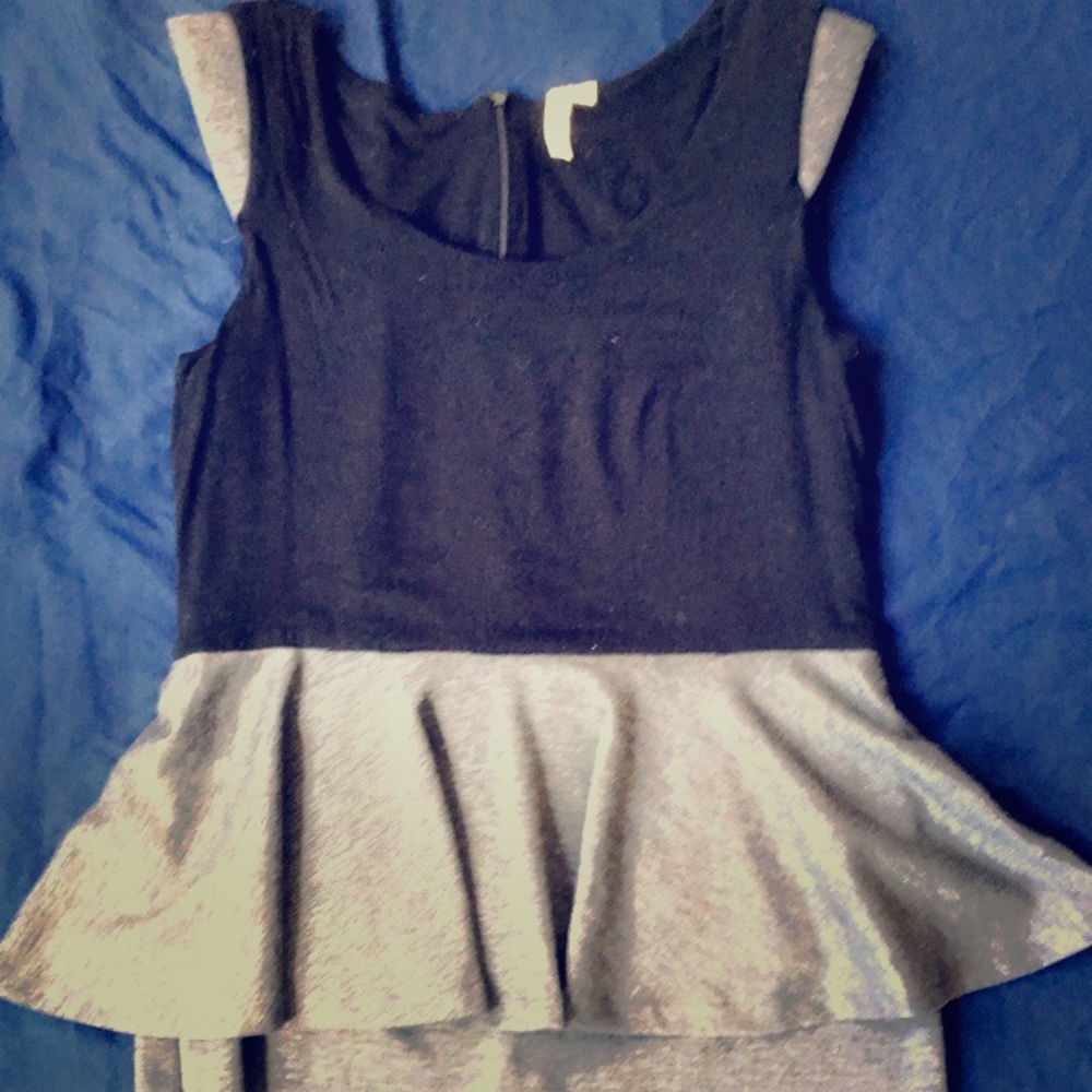Black and Gray Peplum Style Mini Dress