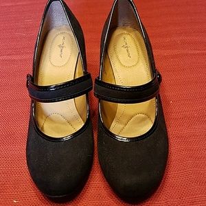 Faux suede heels with accent strap