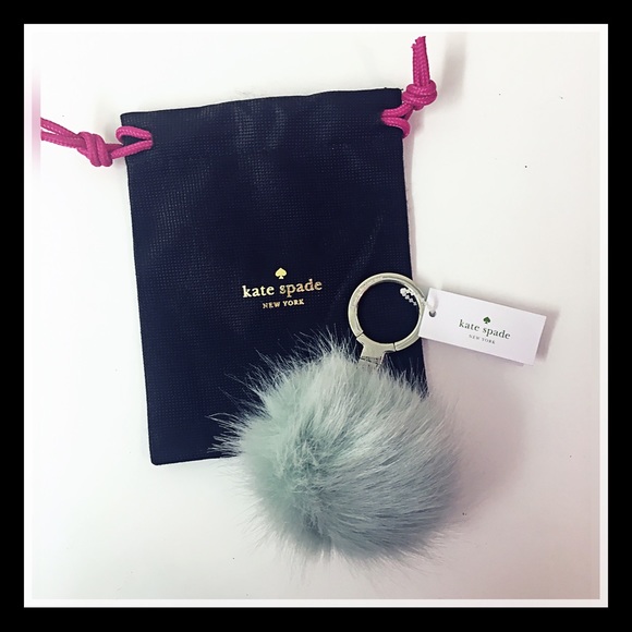 kate spade Accessories - Kate Spade - NWT Aqua Faux Fur Pom key chain
