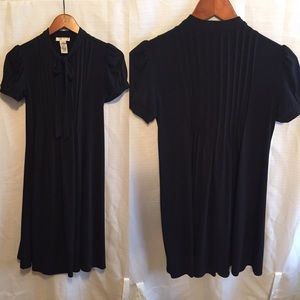 Pin tick babydoll dress with bow collar